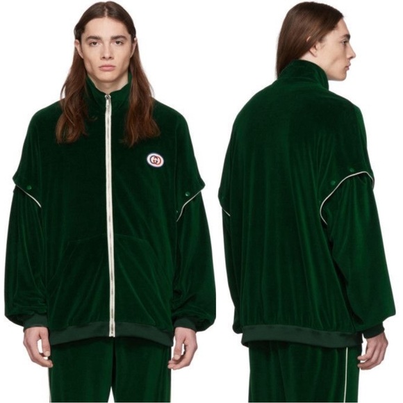 Gucci Velvet Convertible Logo Track Jacket Size XXXL NWT Emerald Green